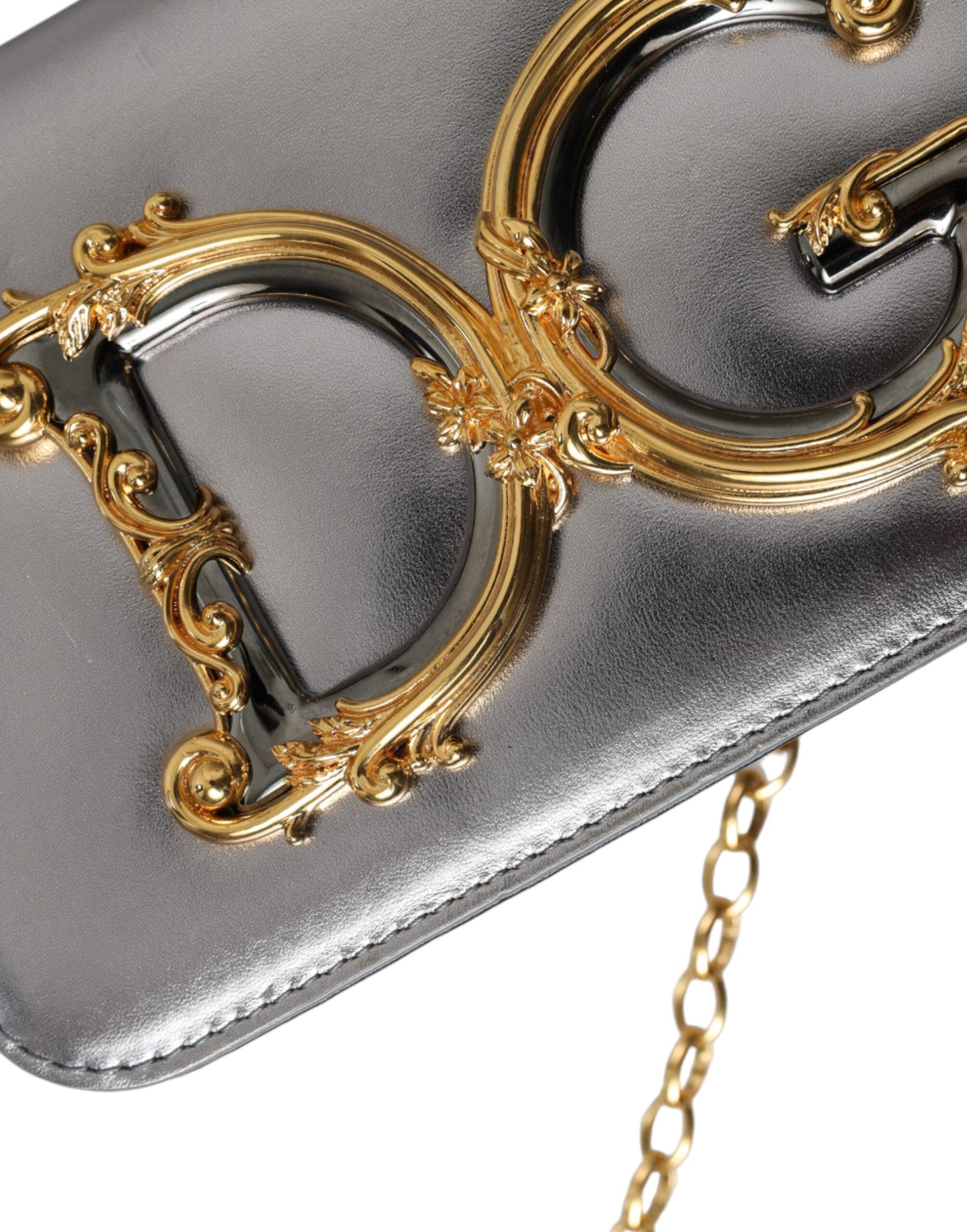 Dolce & Gabbana Metallic Silber Nappa Mini DG Mädchen Umhängetasche Borse