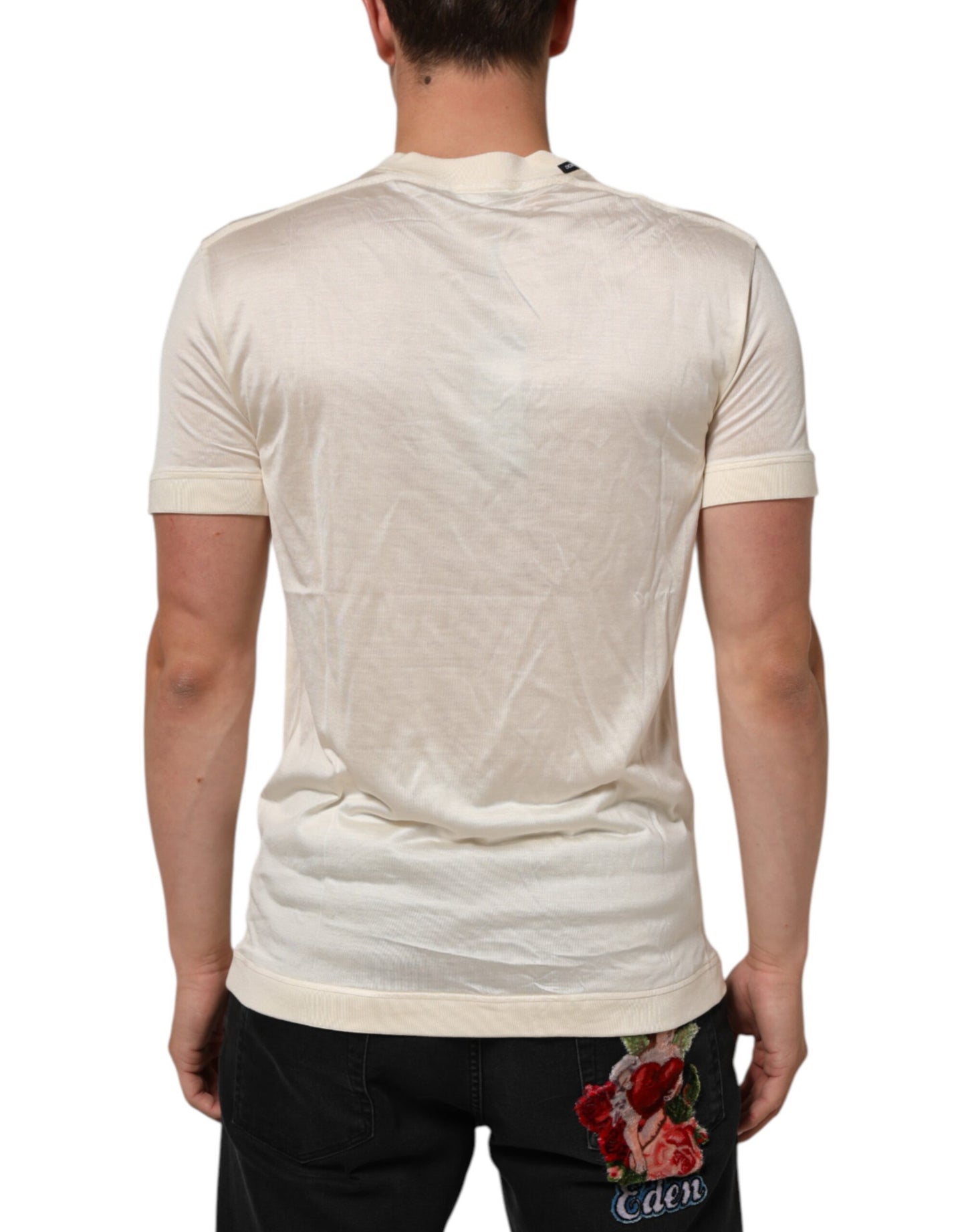 Dolce & Gabbana Weißes Seiden-T-Shirt mit Rundhalsausschnitt und kurzen Ärmeln
