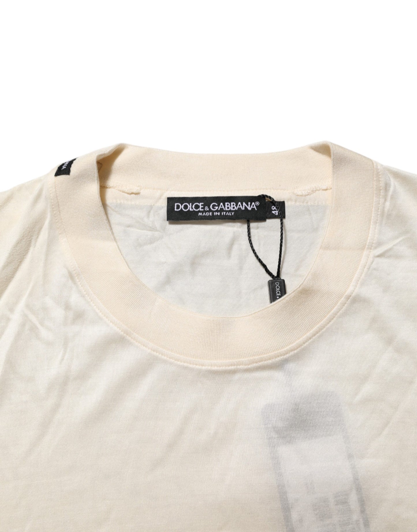 Dolce & Gabbana Weißes Seiden-T-Shirt mit Rundhalsausschnitt und kurzen Ärmeln