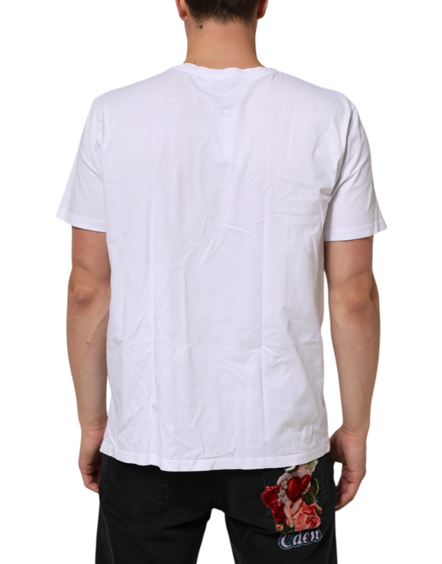 Dolce & Gabbana Weißes T-Shirt mit Rundhalsausschnitt und Logodruck aus Baumwolle