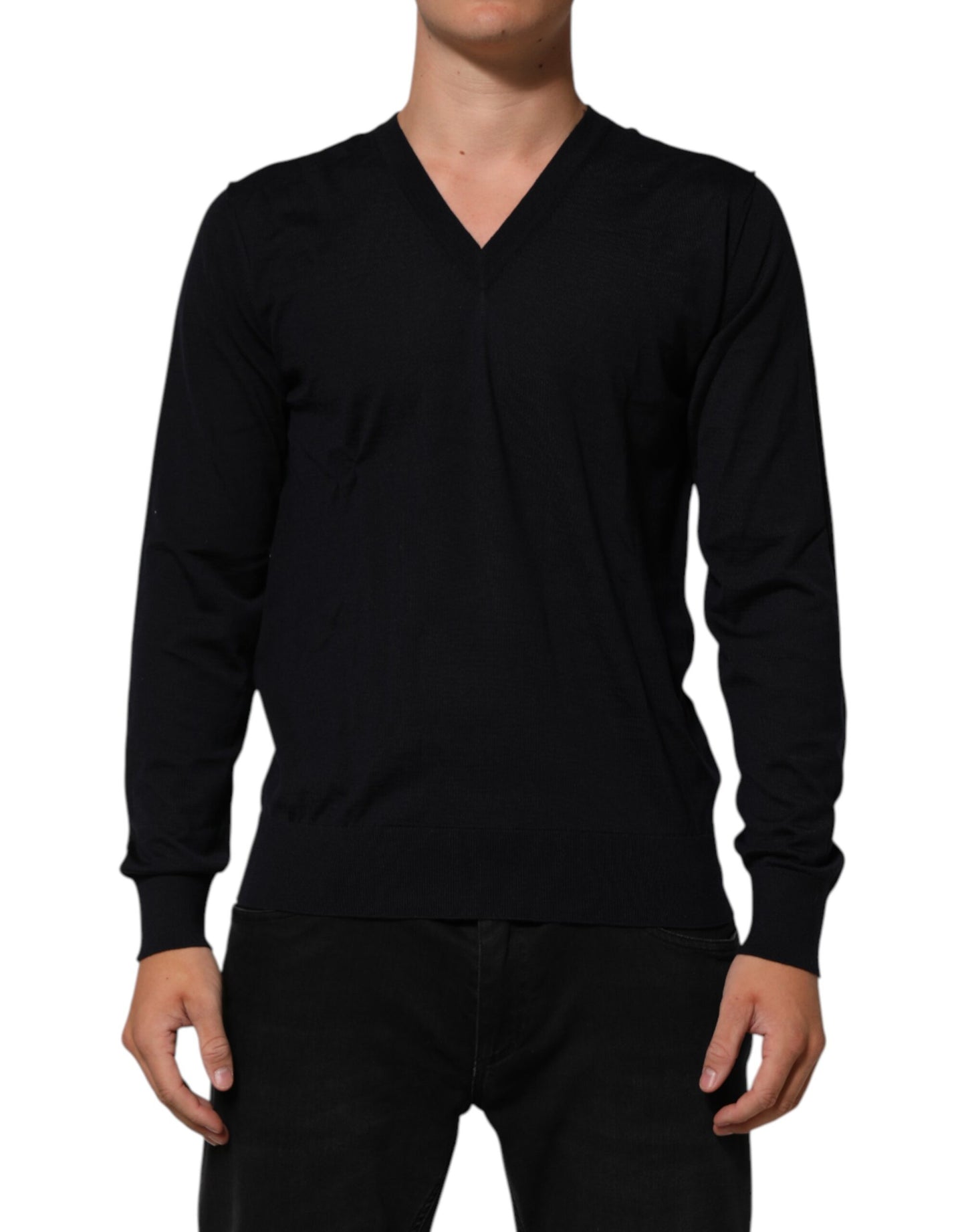 Dolce & Gabbana Schwarzer Kaschmir-Strickpullover mit V-Ausschnitt