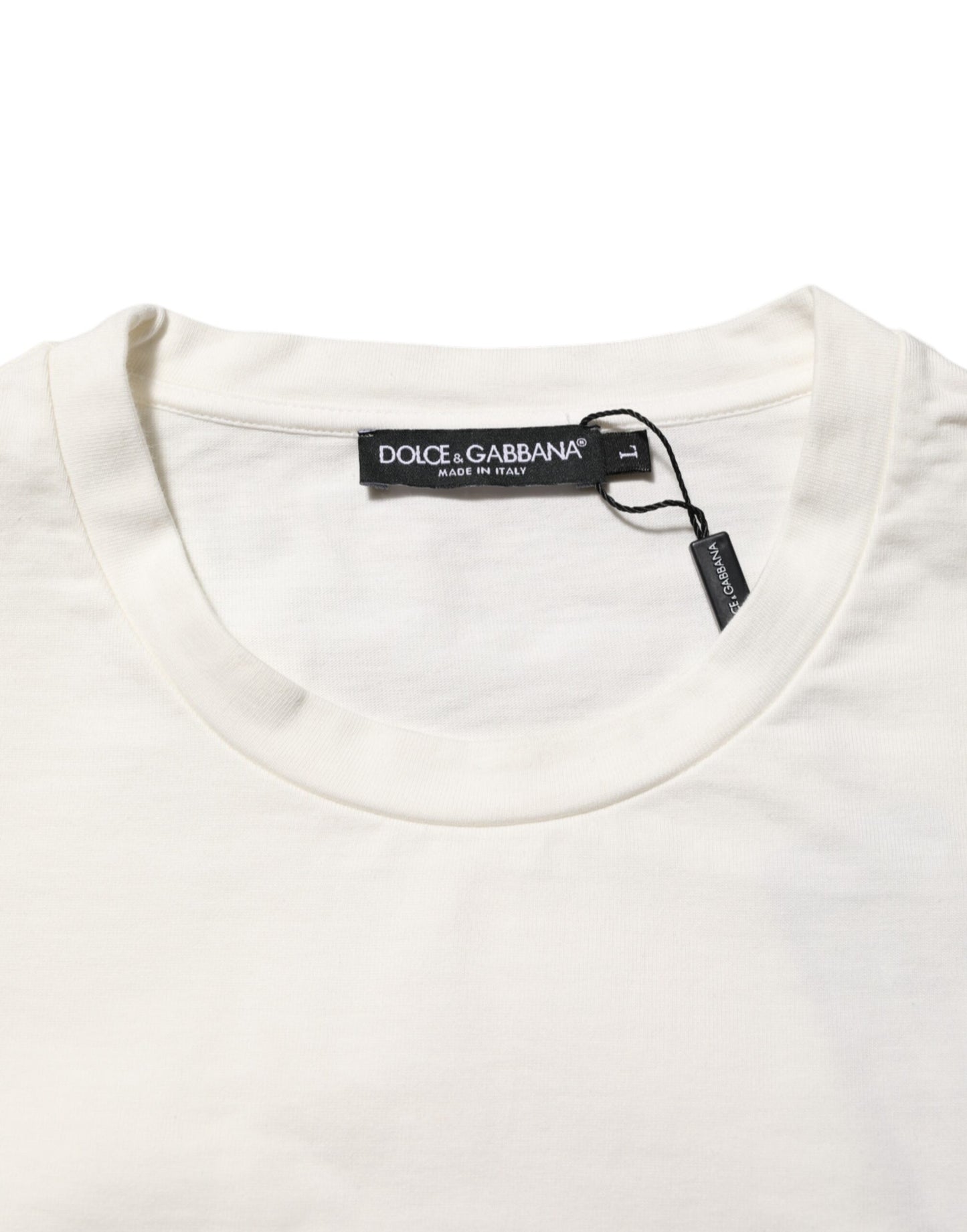 Dolce & Gabbana Weißes Logo Print Baumwolle Rundhalsausschnitt Männer T-Shirt