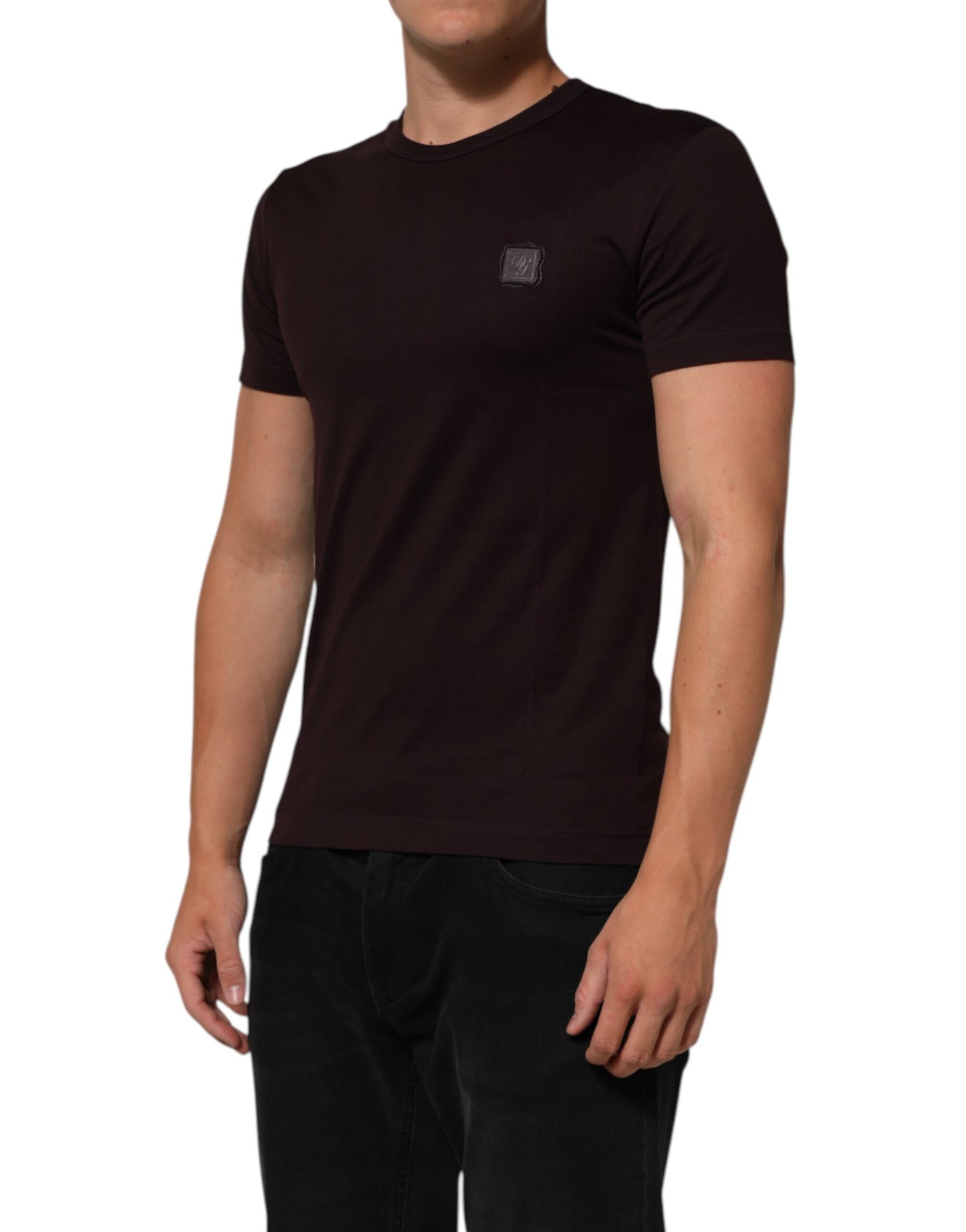 Dolce & Gabbana Braunes Logo-Plakette Baumwolle T-Shirt mit Rundhalsausschnitt
