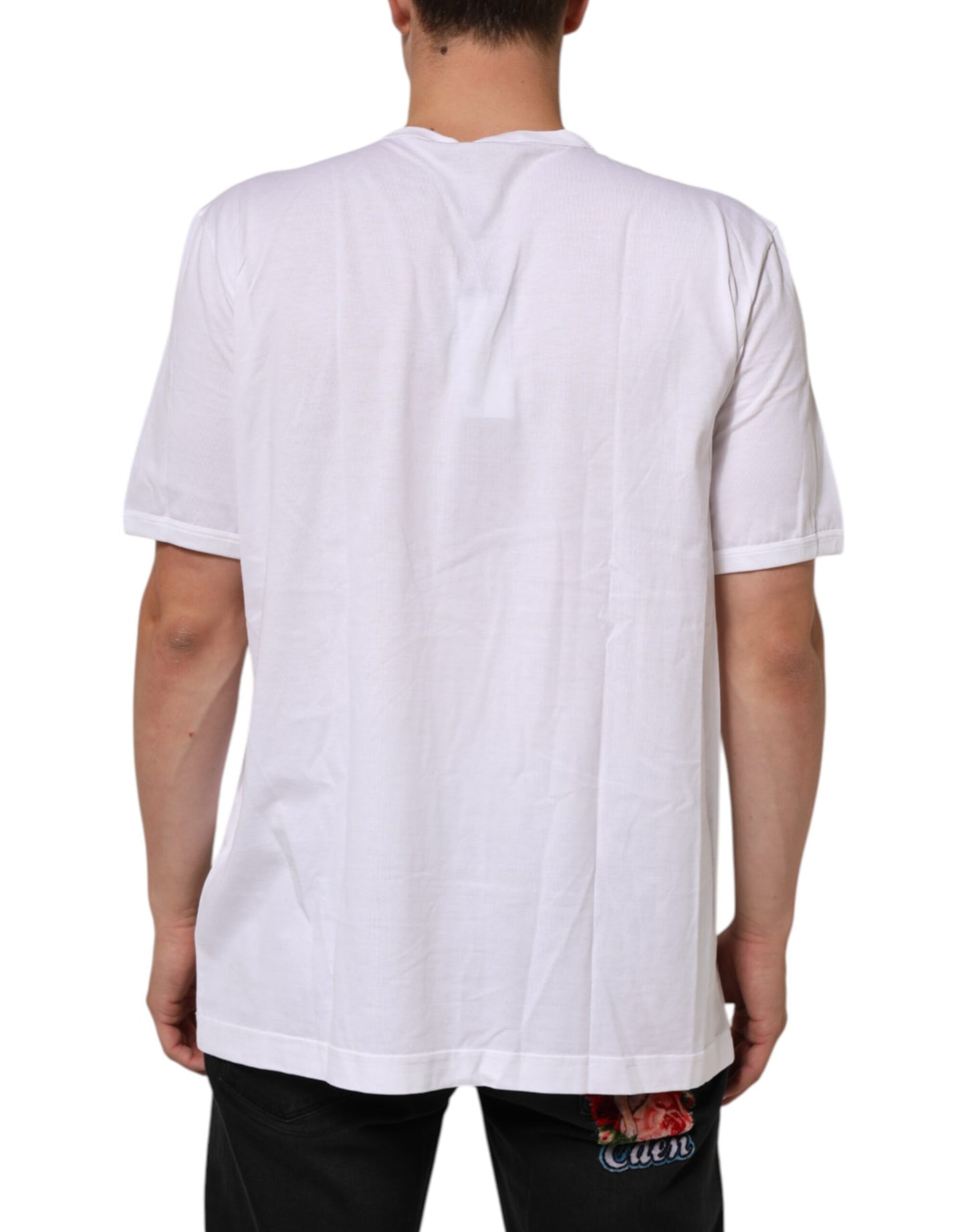 Dolce & Gabbana Weißes Baumwoll-T-Shirt mit V-Ausschnitt und kurzen Ärmeln
