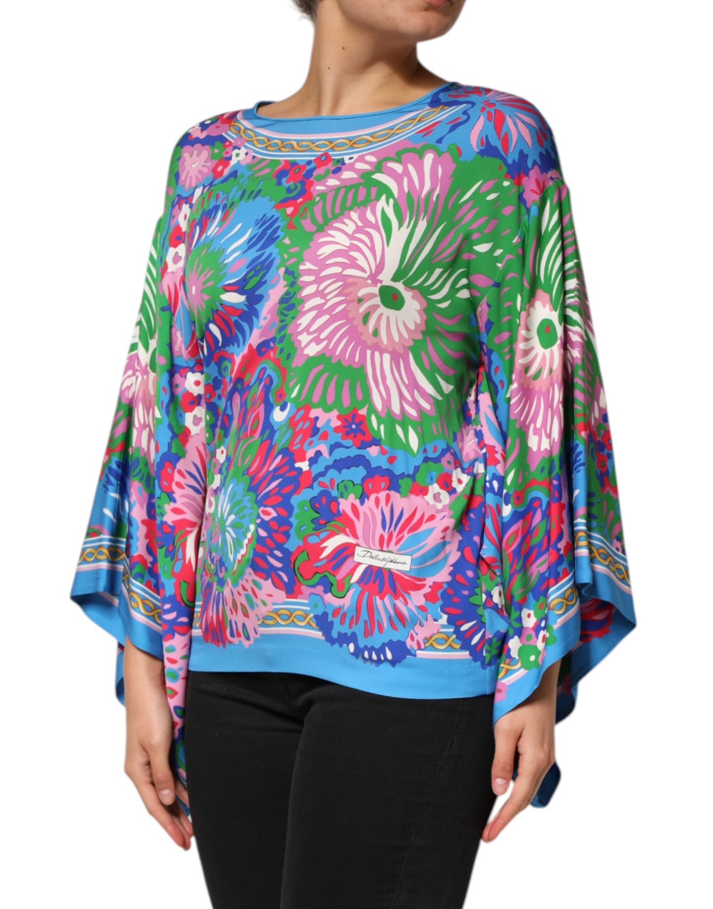 Dolce & Gabbana Multicolor Seidenbluse mit Blumendruck Tunika-Top