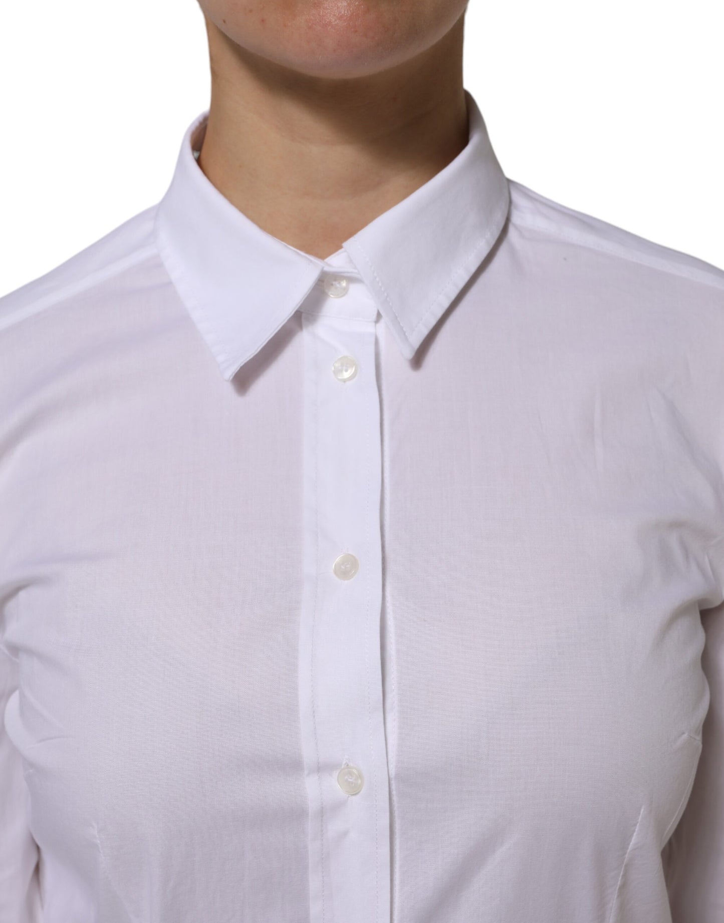 Dolce & Gabbana Weißes Baumwoll-Kragenhemd mit Knopfleiste