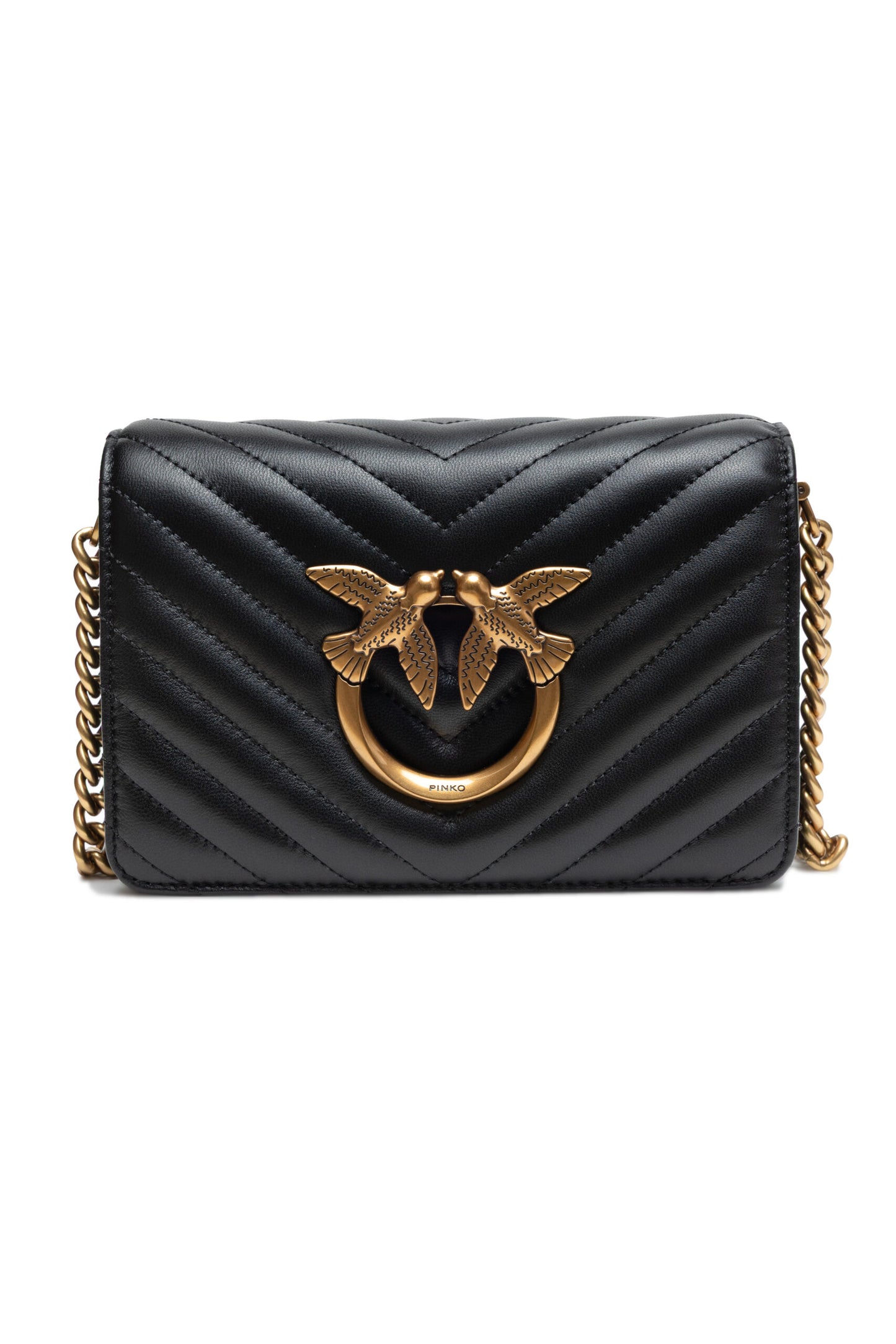 PINKO Schwarze Leder Love Click Mini Umhängetasche