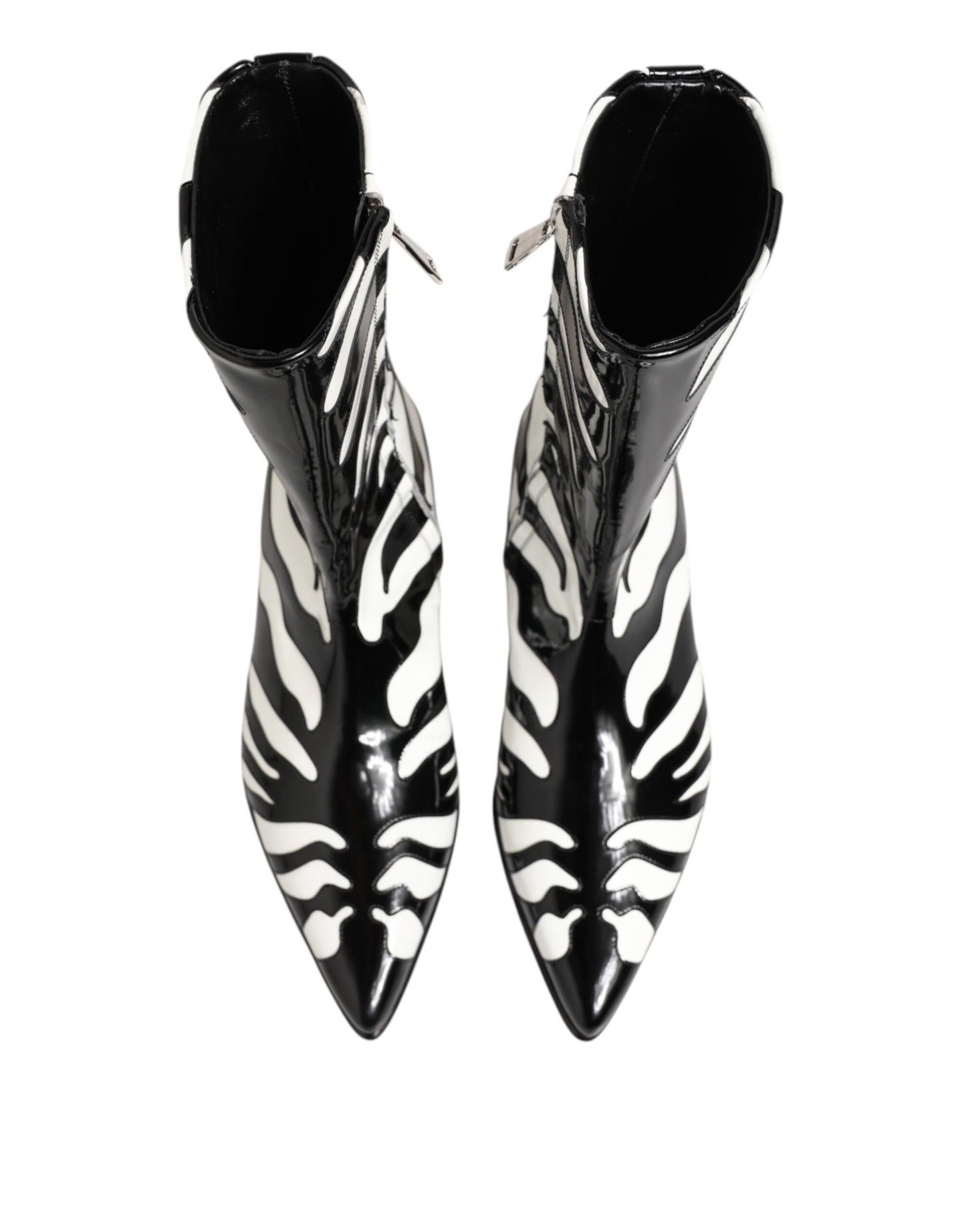 Dolce & Gabbana Schwarz Weiß Zebra Leder Mid Calf Stiefel Schuhe