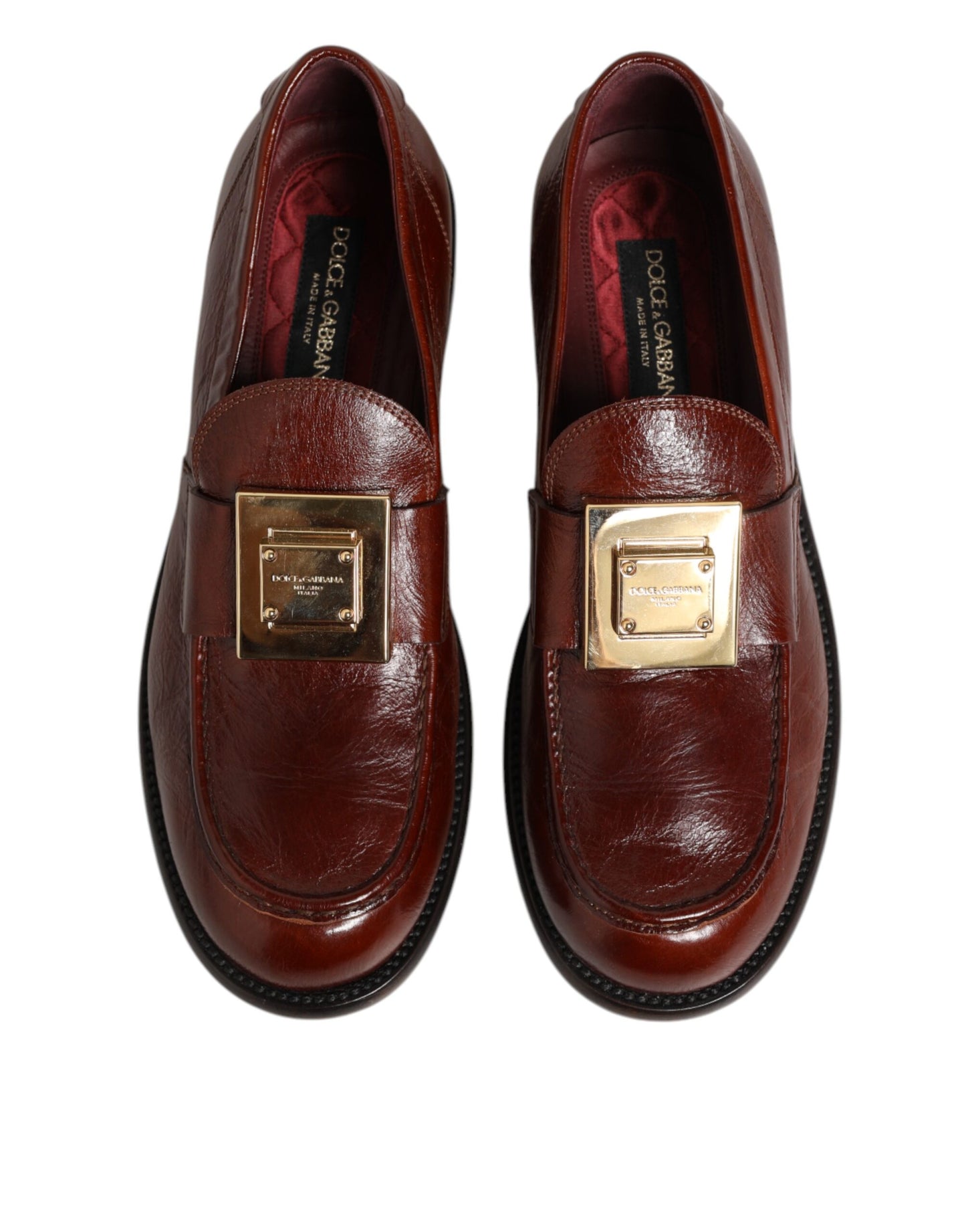 Dolce & Gabbana Braun Leder Logo Slip On Männer Kleid Schuhe