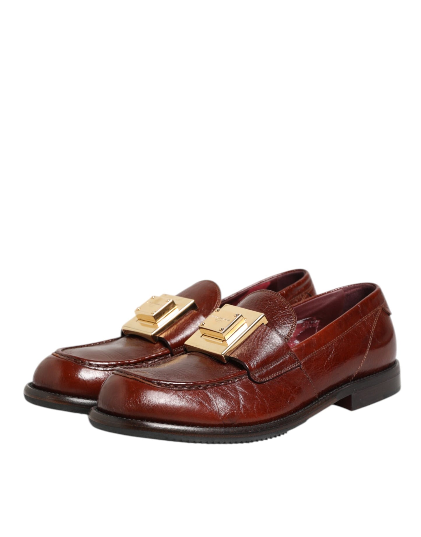 Dolce & Gabbana Braun Leder Logo Slip On Männer Kleid Schuhe