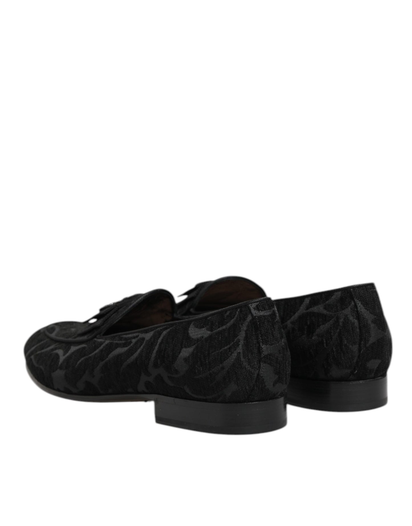 Dolce & Gabbana Schwarz Brokat Krone Loafers Kleid Schuhe
