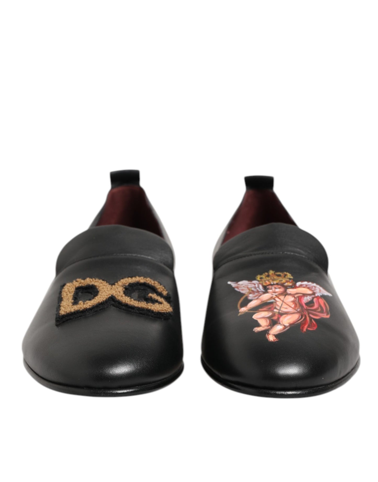Dolce & Gabbana Schwarz DG Angel Leder Slip On Loafers Schuhe