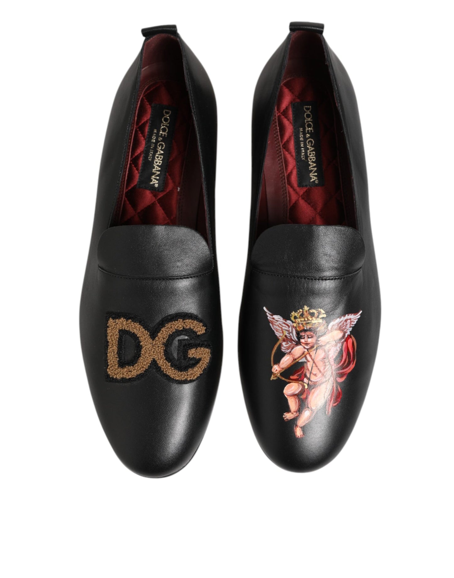 Dolce & Gabbana Schwarz DG Angel Leder Slip On Loafers Schuhe