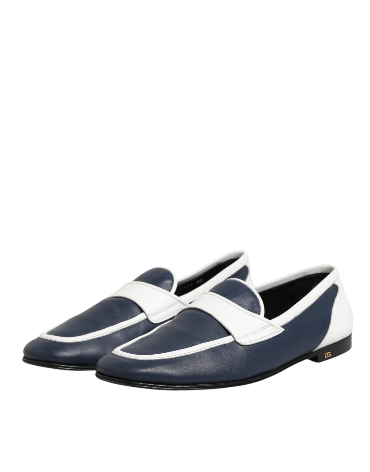 Dolce & Gabbana Weiß Blau Leder Slip On Loafers Männer Formelle Schuhe