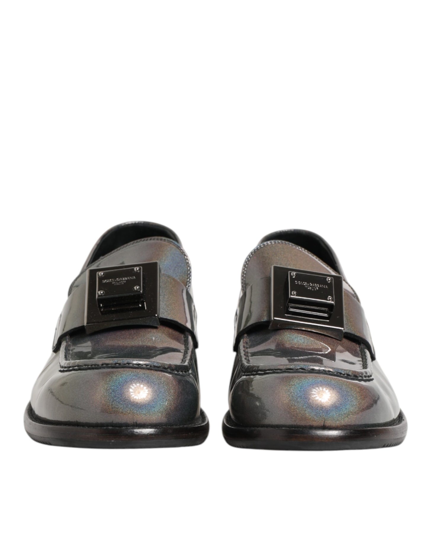 Dolce & Gabbana Metallic Silber Logo Slip On Männer Kleid Schuhe