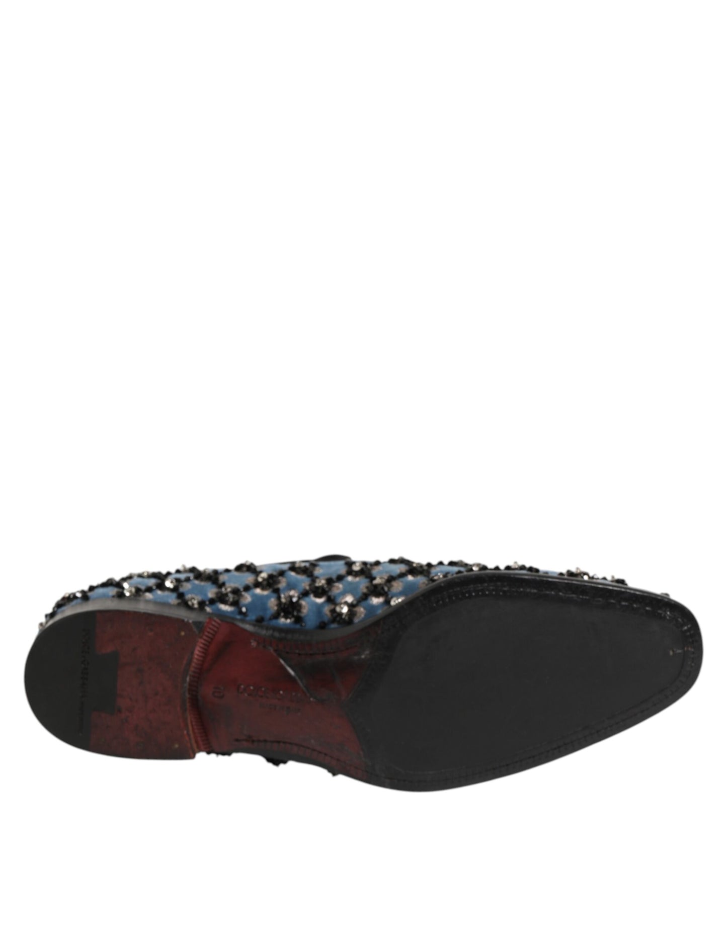 Dolce & Gabbana Blauer Samt Crystal Detailing Loafer Männer Schuhe
