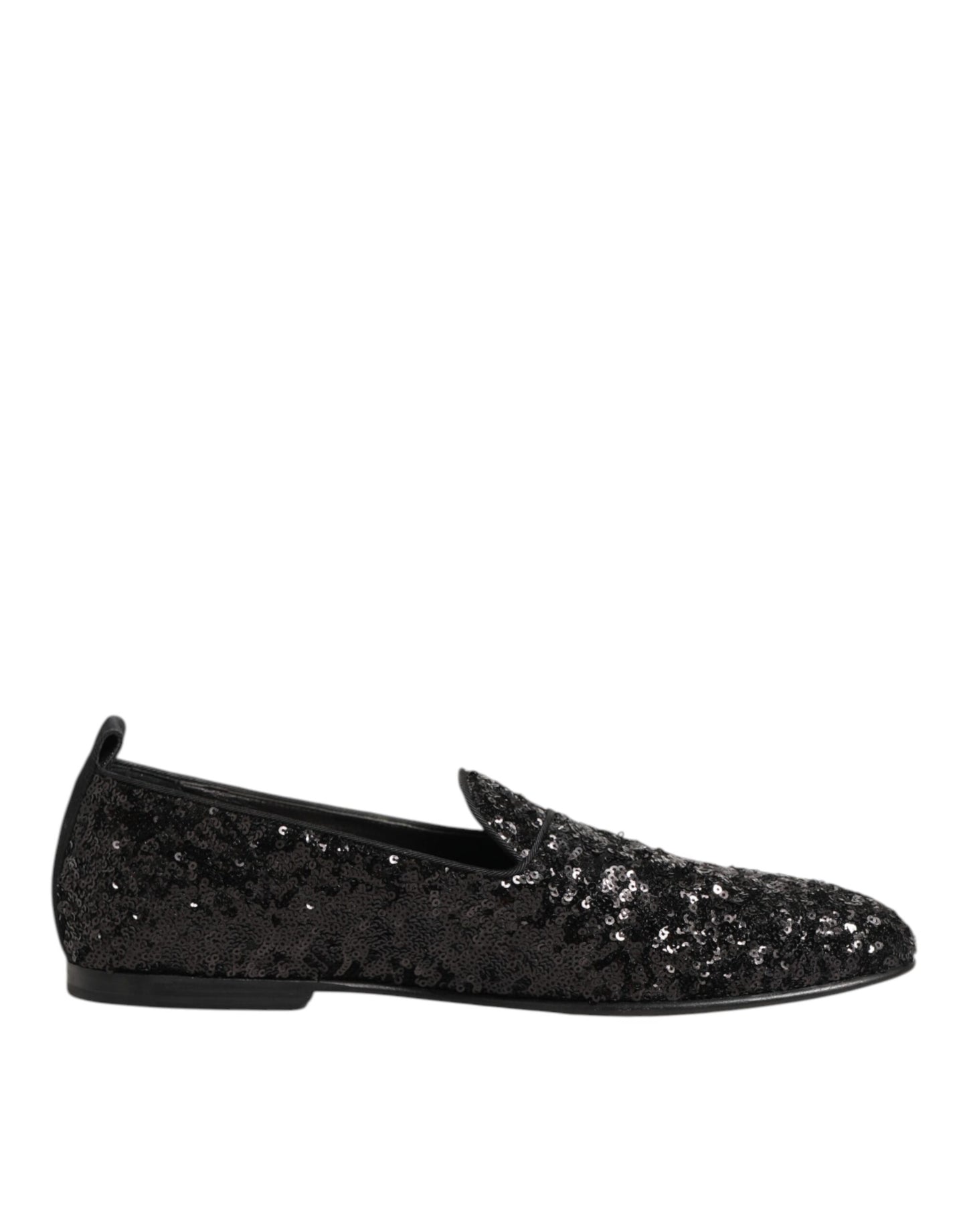 Dolce & Gabbana Schwarz Pailletten Slip On Loafers Kleid Schuhe