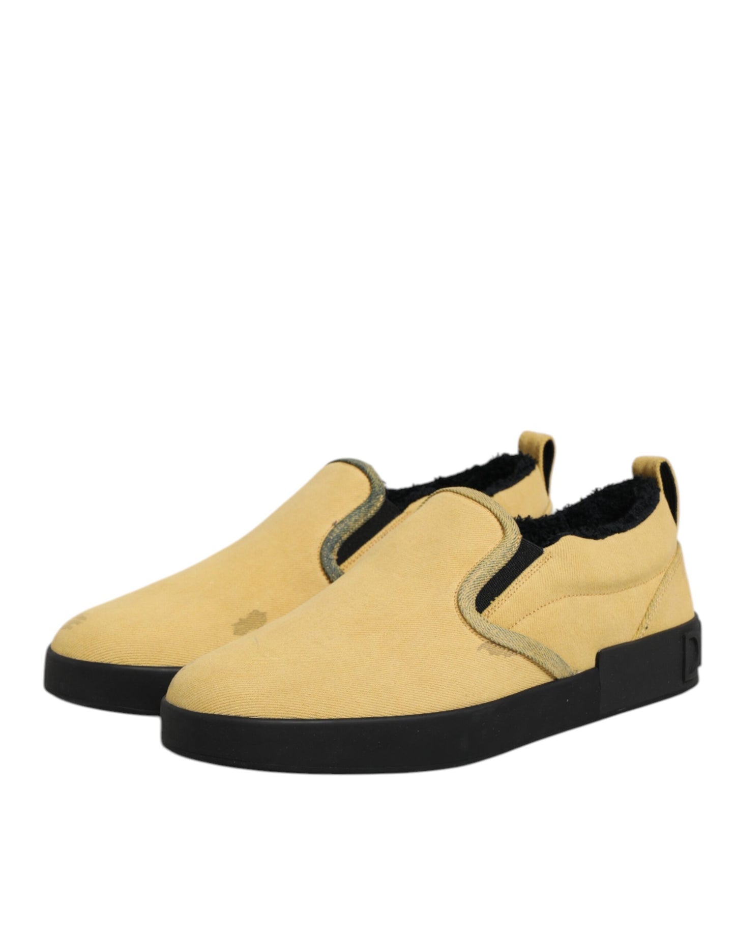 Dolce & Gabbana Gelbe Baumwolle Low Top Slip On Sneakers Schuhe