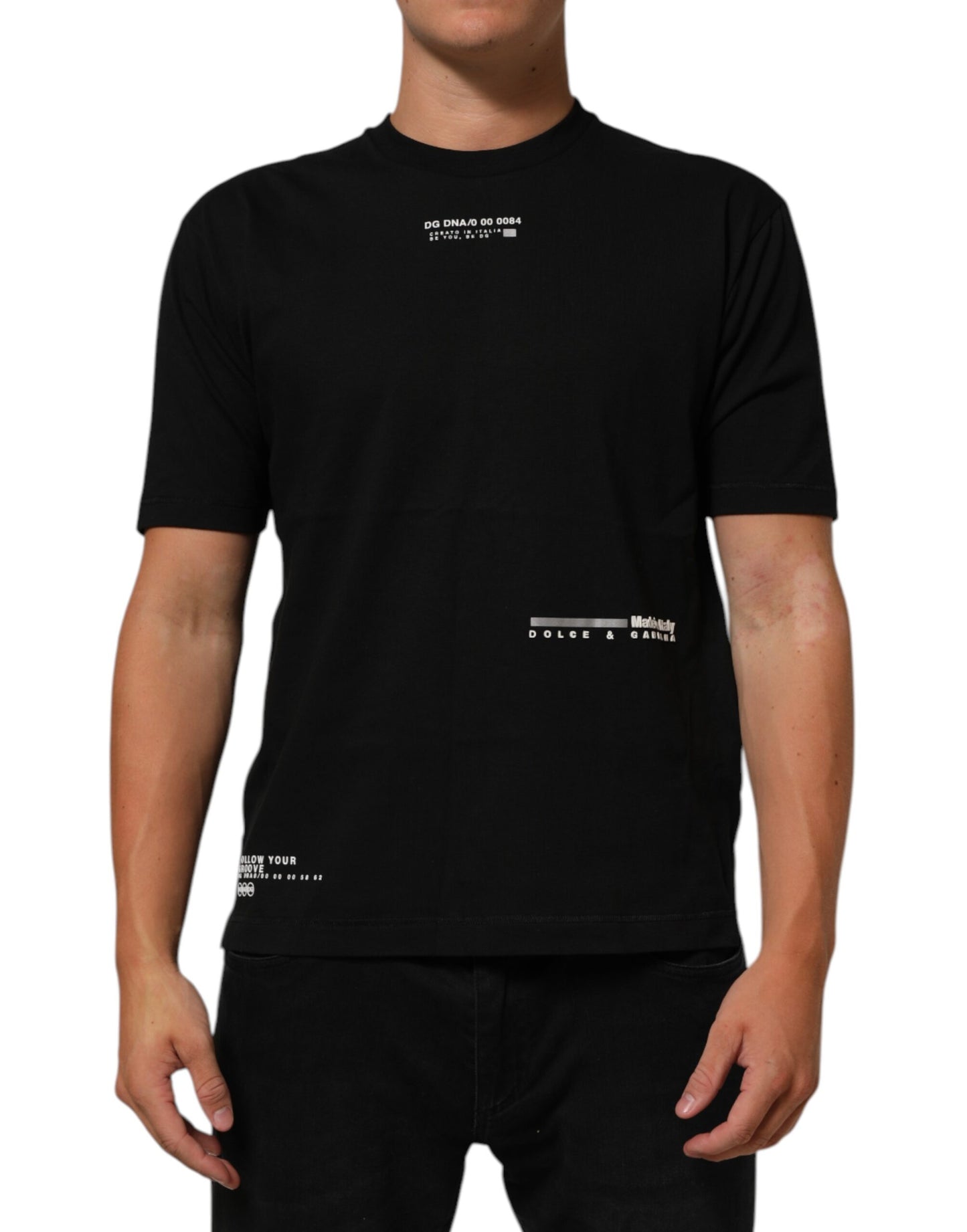 Dolce & Gabbana Schwarzes Statement Baumwoll-T-Shirt mit Rundhalsausschnitt für Männer
