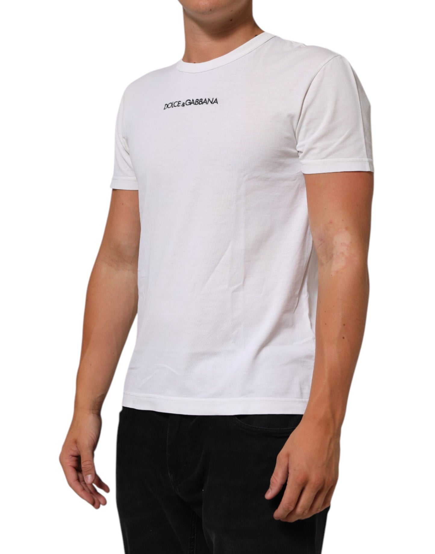 Dolce & Gabbana Weißes Logo Print Baumwolle Rundhalsausschnitt Männer T-Shirt