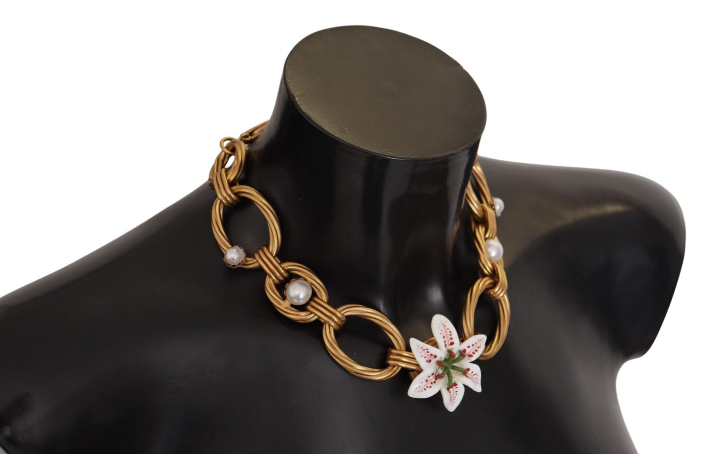 Dolce & Gabbana Gold White Lily Floral Kette Statement Halskette - LAAXA