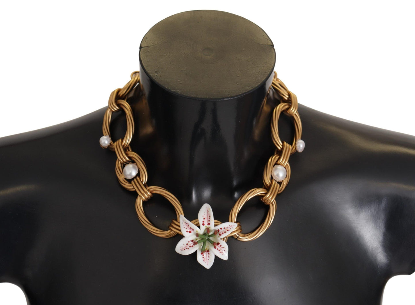 Dolce & Gabbana Gold White Lily Floral Kette Statement Halskette - LAAXA