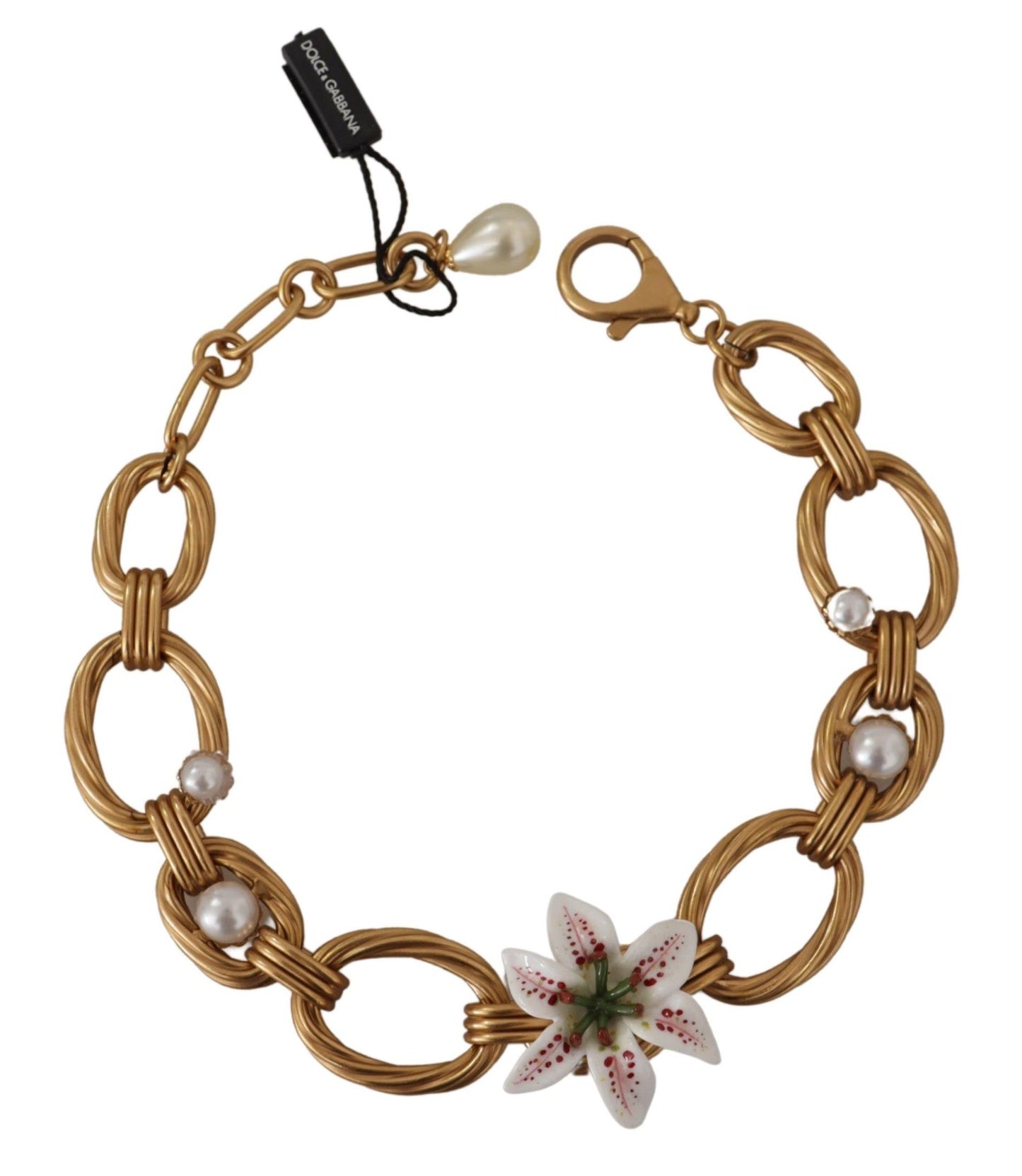 Dolce & Gabbana Gold White Lily Floral Kette Statement Halskette - LAAXA
