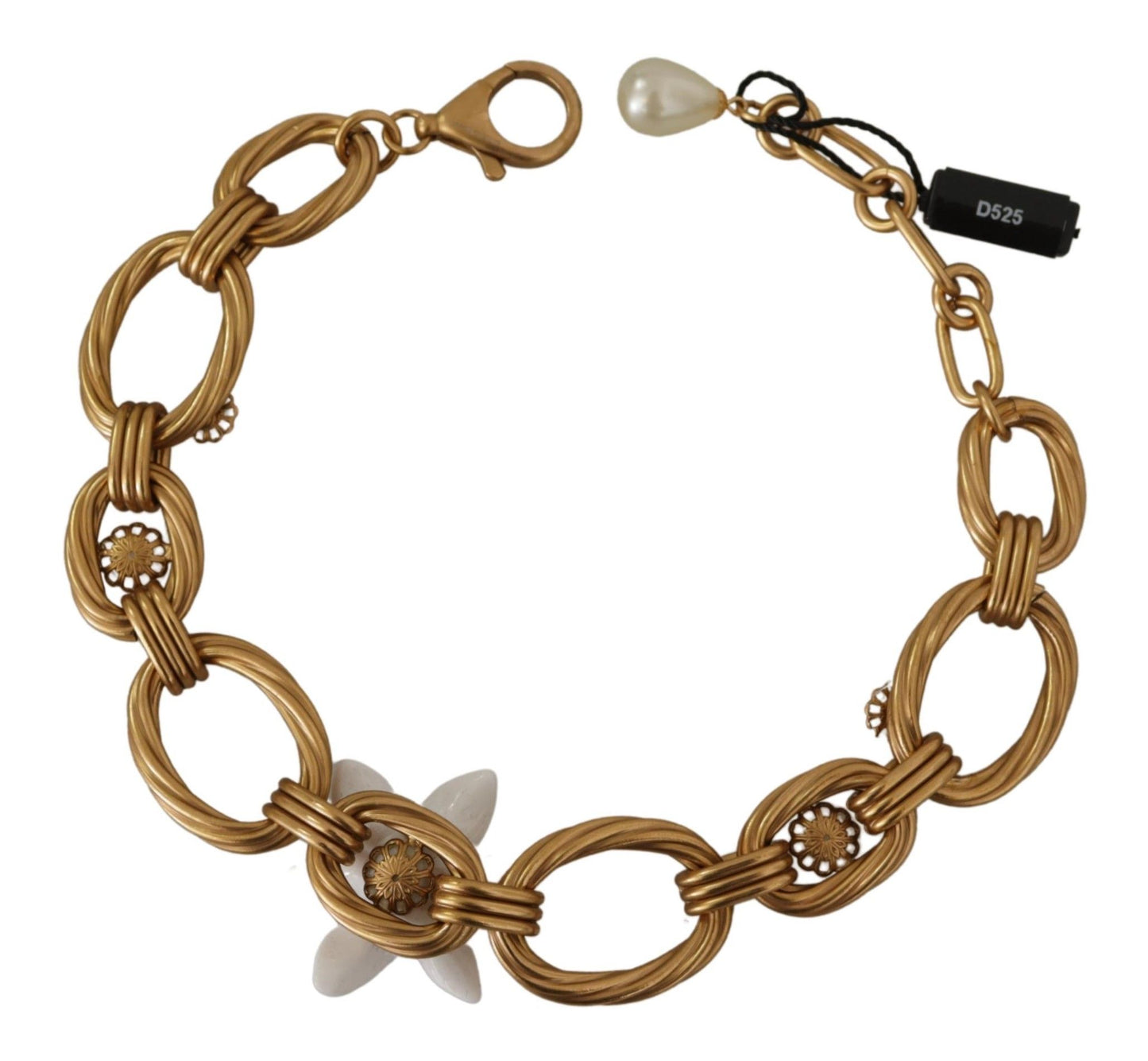 Dolce & Gabbana Gold White Lily Floral Kette Statement Halskette - LAAXA
