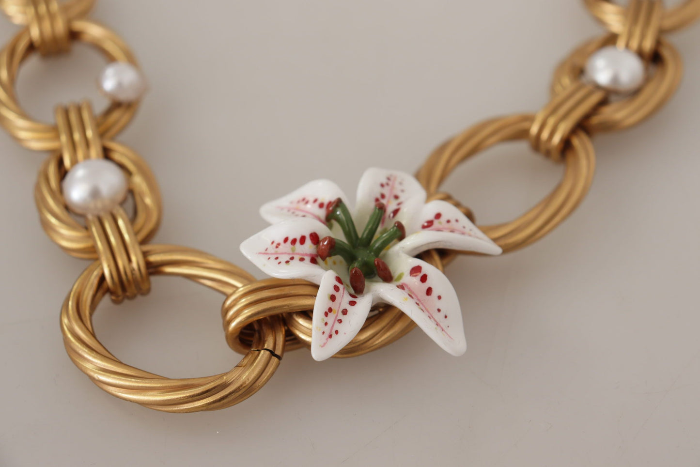 Dolce & Gabbana Gold White Lily Floral Kette Statement Halskette - LAAXA