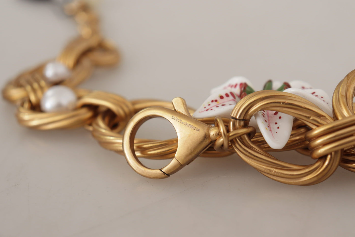 Dolce & Gabbana Gold White Lily Floral Kette Statement Halskette - LAAXA