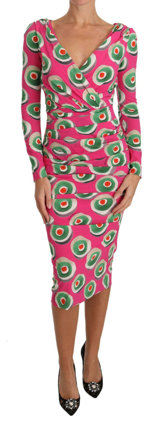 Dolce & Gabbana Rosa Seiden Cup Cake Etuikleid Stretchkleid