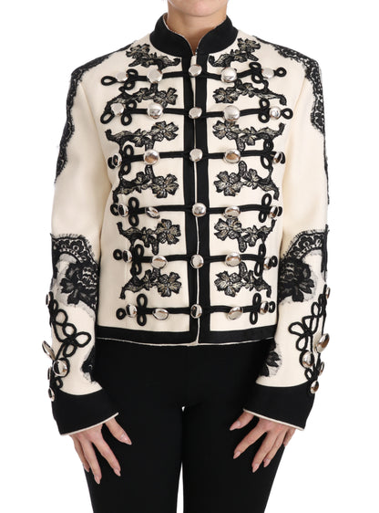 Dolce & Gabbana Weiß Wolle Schwarz Floral Barock Jacke