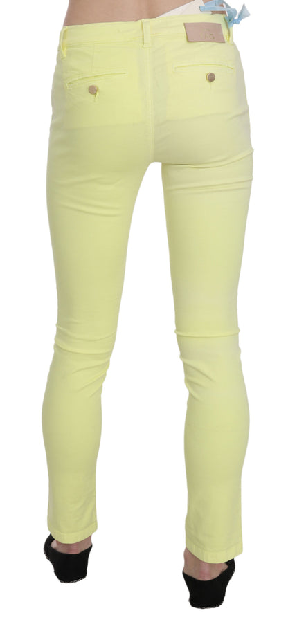 PINKO Gelbe Baumwoll-Stretchhose mit niedriger Taille Skinny Casual Trouser Pants