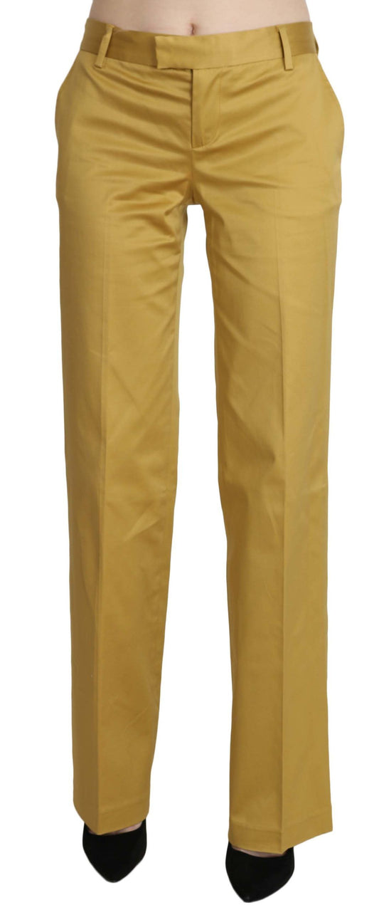 Just Cavalli Mustard Tailored Cotton Mid Waist Pants