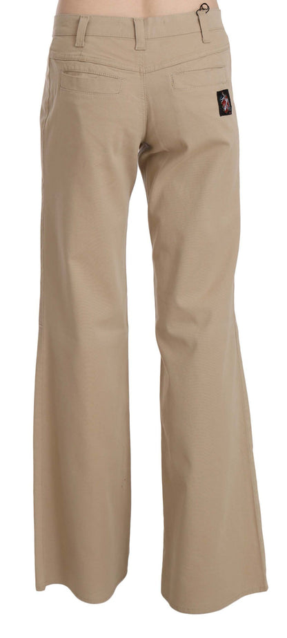 Just Cavalli Beige Cotton Mid Waist Flared Pants Trousers
