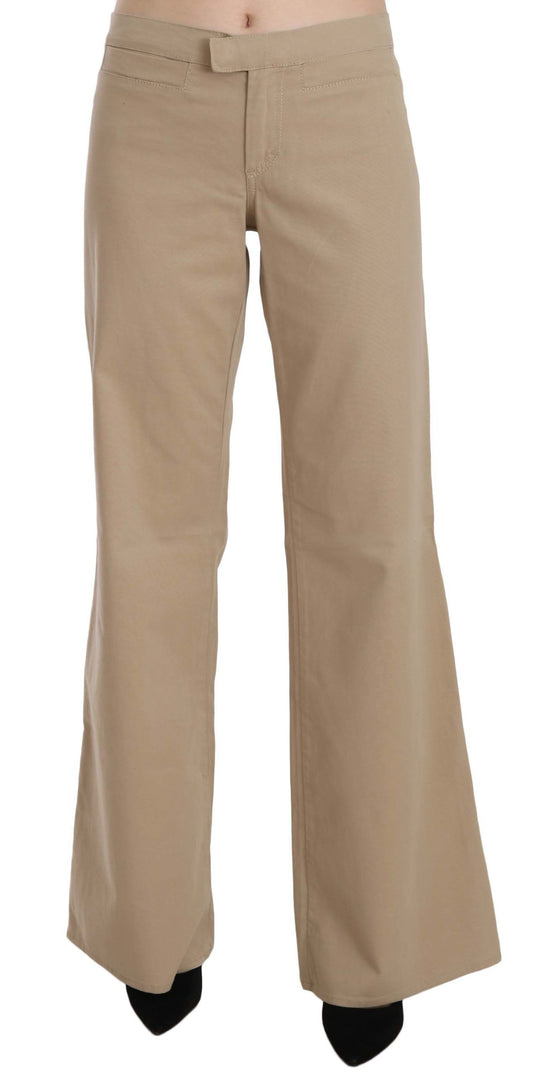 Just Cavalli Beige Cotton Mid Waist Flared Pants Trousers