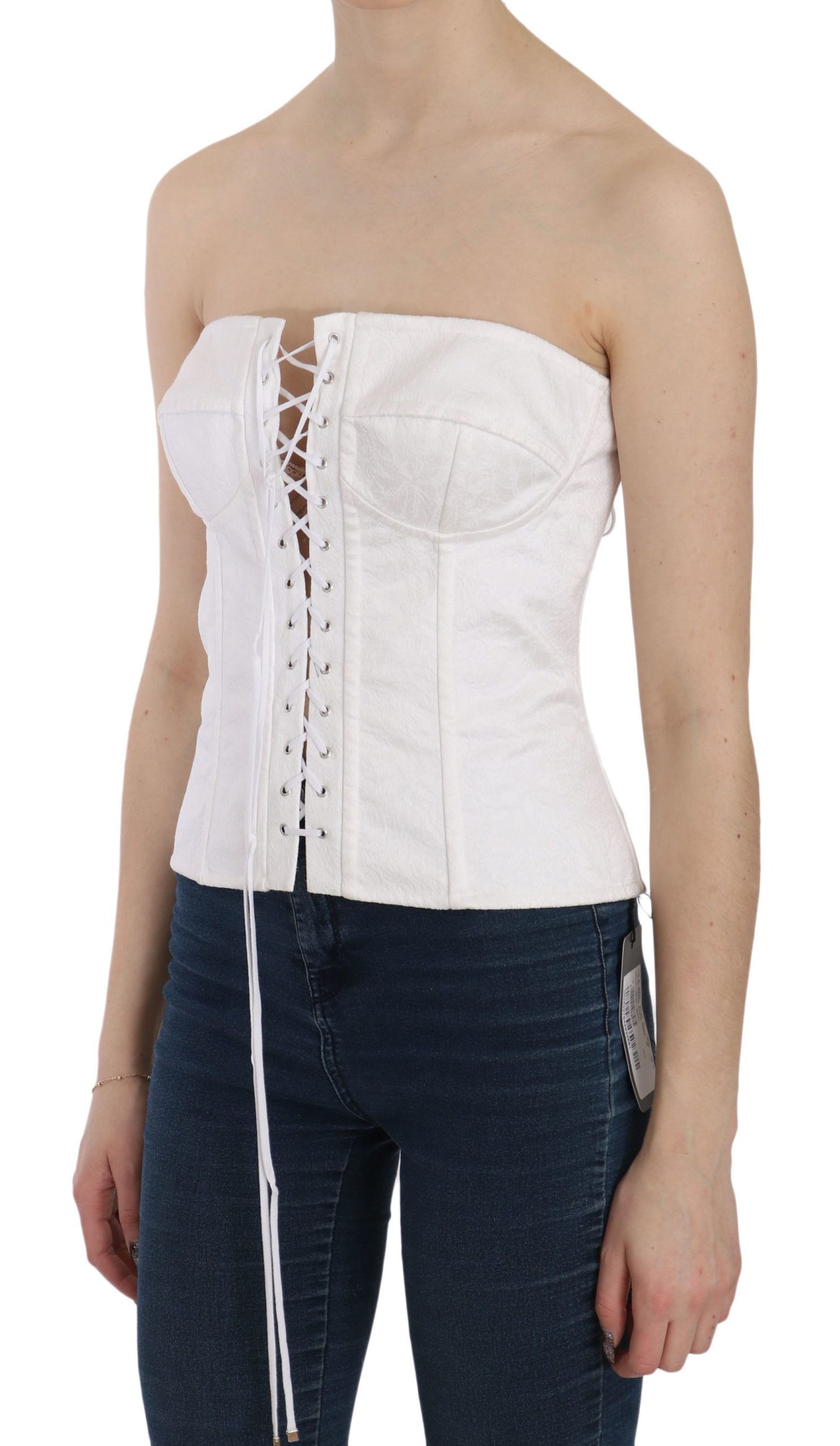 Dolce & Gabbana Weißes PALERMO Baumwolle Bustier Top Korsett