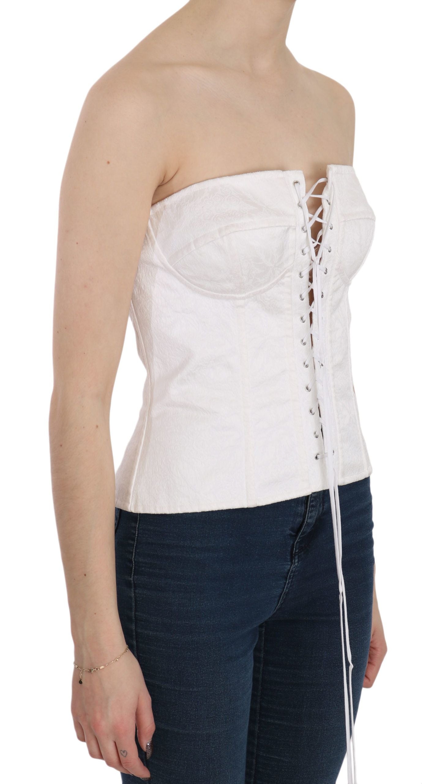 Dolce & Gabbana Weißes PALERMO Baumwolle Bustier Top Korsett