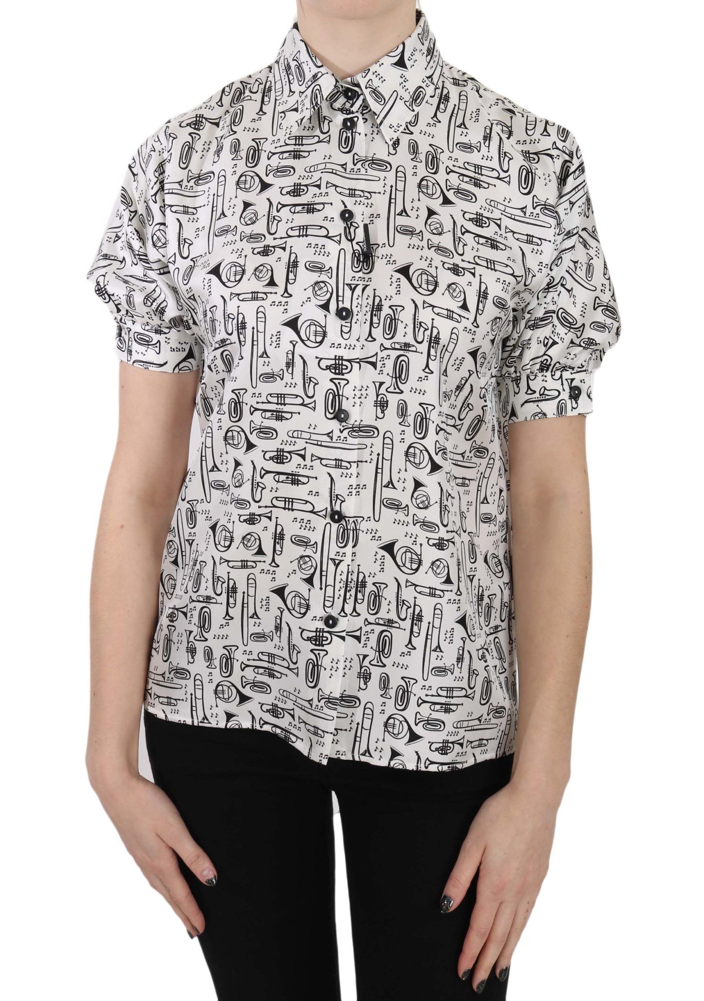 Dolce & Gabbana Trompetendruck Knopfleiste Seidentop Bluse