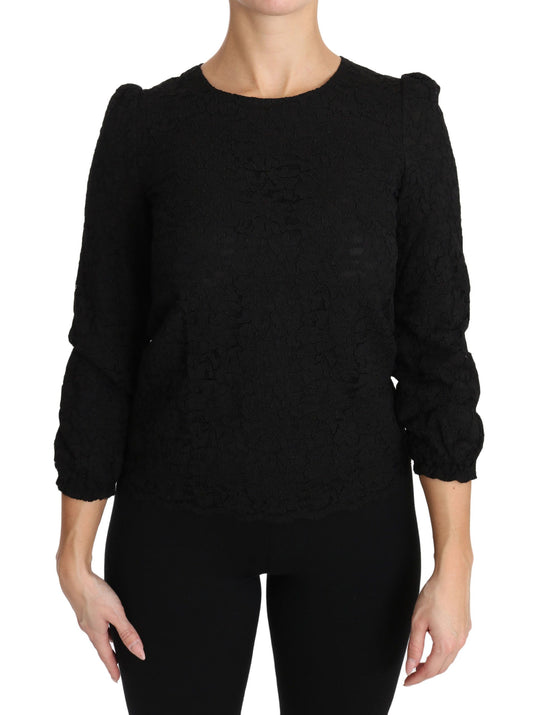 Dolce & Gabbana Schwarzes Blusentop mit floraler Spitze und Reißverschluss