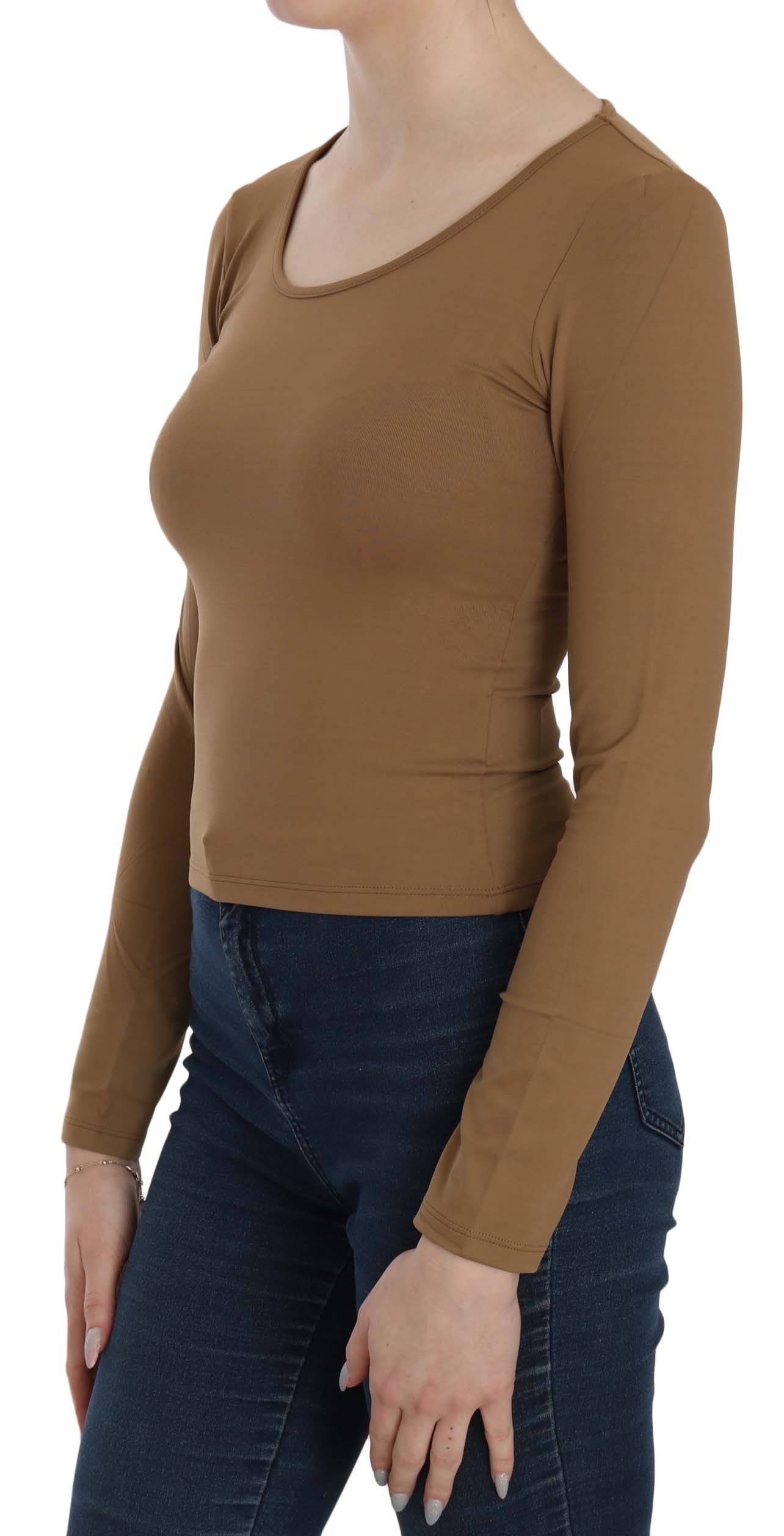 GF Ferre Braun Langer Rundhalsausschnitt Passform Shirt Tops Bluse