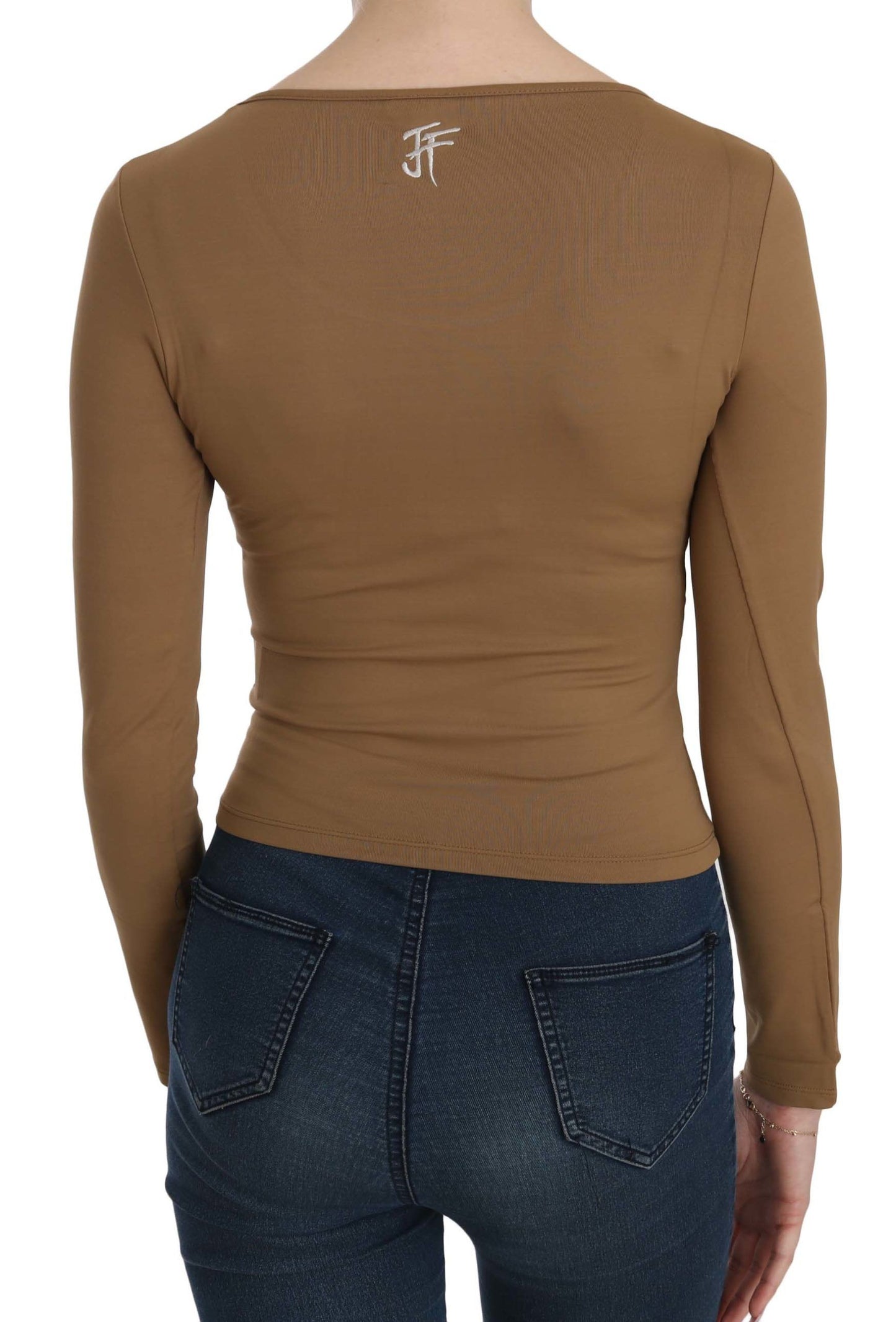 GF Ferre Braun Langer Rundhalsausschnitt Passform Shirt Tops Bluse