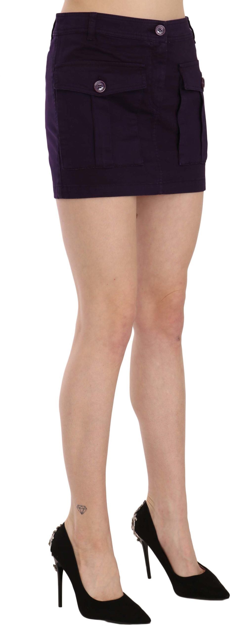 GF Ferre Lila Minirock mit hoher Taille und Knopftasche in A-Linie