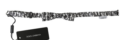 Dolce & Gabbana Weiß gemusterte Seidenkrawatte mit verstellbarem Ausschnitt Papillon