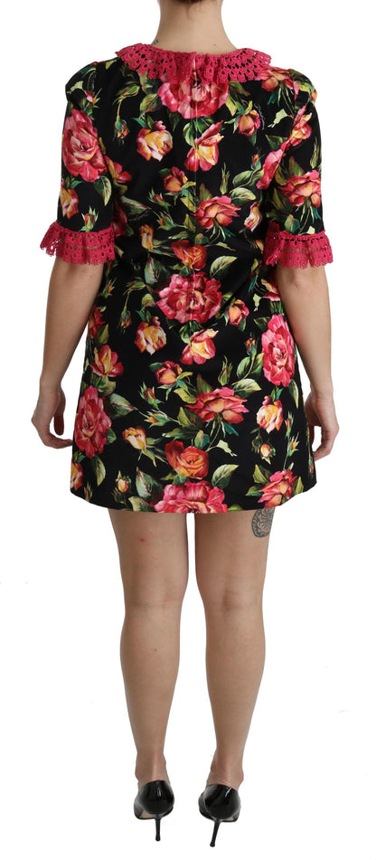 Dolce & Gabbana Rosa Spitzen-Minikleid mit Blumenmuster und A-Linie im Shift