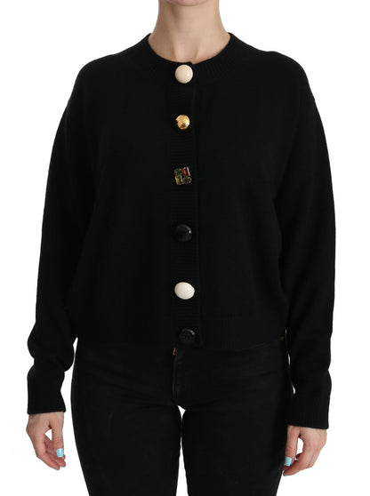 Dolce & Gabbana Schwarzer Strickpullover mit Knopfverzierung