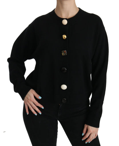 Dolce & Gabbana Schwarzer Strickpullover mit Knopfverzierung