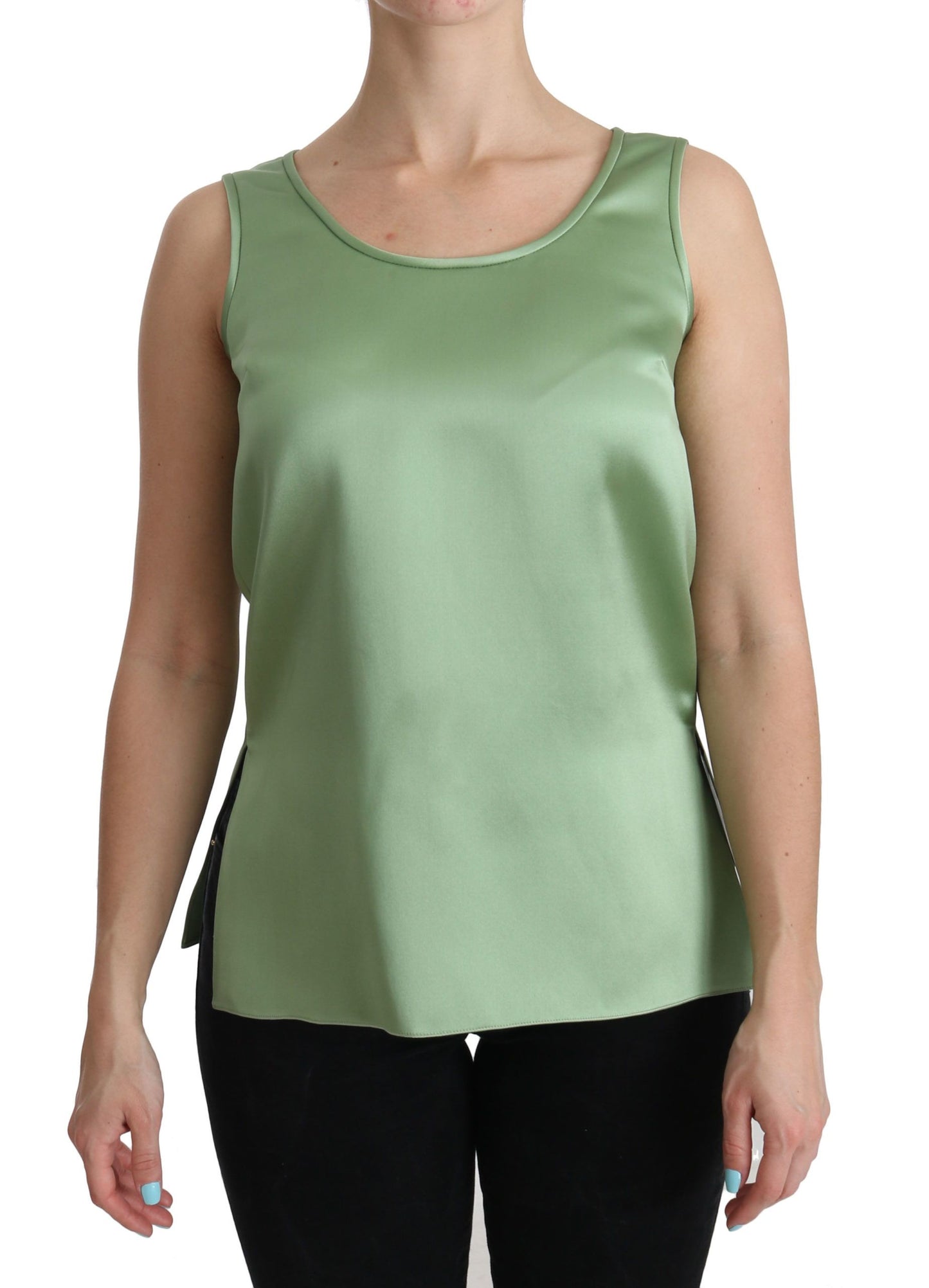 Dolce & Gabbana Grünes ärmelloses Top aus 100% Seide Tank Bluse