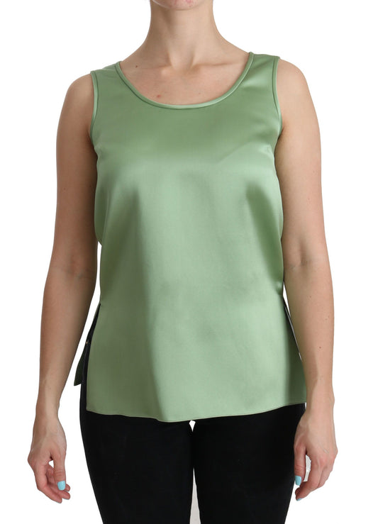 Dolce & Gabbana Grünes ärmelloses Top aus 100% Seide Tank Bluse