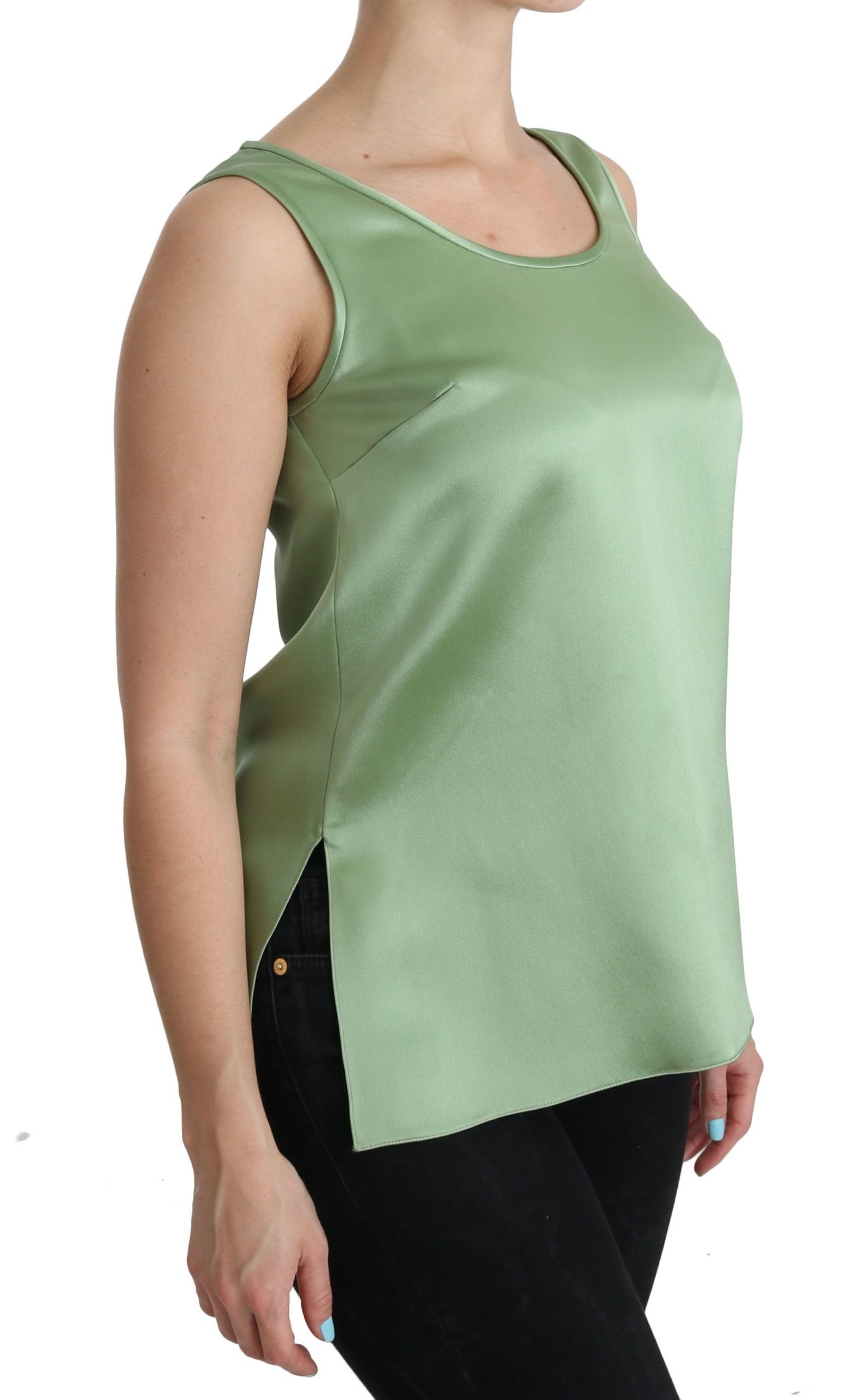 Dolce & Gabbana Grünes ärmelloses Top aus 100% Seide Tank Bluse